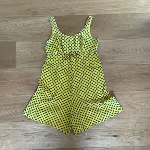 Vintage Yellow and Turquoise Polka Dot Shorts Romper